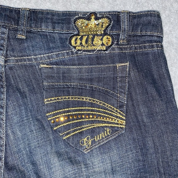 G-Unit Shorts Women's 15 Denim Bermuda Gold Buttons Rhinestone Y2K Hip Hop 50 - Picture 8 of 16